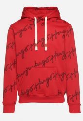 Czerwona Bluza z Dodatkiem Bawełny i Kapturem Ozdobiona Napisami Arkiana. Czerwone bluzy męskie Born2be, l, bez wzorów, z bawełny, z kapturem. Za 84.99 zł.