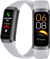 Smartwatch smartband czarny z szarym paskiem sportowy. Czarne zegarki smartwatch Hurtel, bez wzorów. Za 210.29 zł.