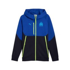 Zippowany sweatshirt OM FL 2025/26. Niebieskie bluzy męskie Puma, bez wzorów, sportowe, bez ramiączek, bez kaptura. Za 358.50 zł.