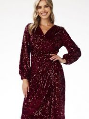 Sukienka Model A699 Claret - awama. Sukienki damskie Awama, na imprezę, l, bez wzorów, z weluru, bez kołnierzyka, plus size, bez ramiączek, midi, dopasowane. Za 563.97 zł.