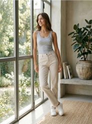 Jeansy straight - beżowy. Brązowe jeansy damskie Sinsay, bez wzorów, z jeansu. Za 69.99 zł.