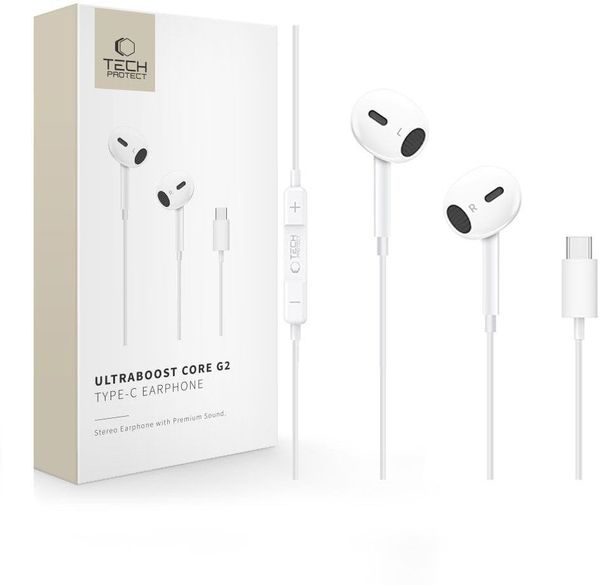 Słuchawki Tech-Protect Słuchawki douszne Ultraboost USB-C Earphone Core G2 White. Białe słuchawki douszne TECH-PROTECT. Za 21.00 zł.