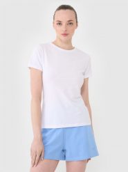 4F T-shirt slim gładki damski - biały XL. Białe t-shirty damskie 4F, xl, bez wzorów, z bawełny, klasyczne, bez kołnierzyka, bez ramiączek. Za 39.99 zł.