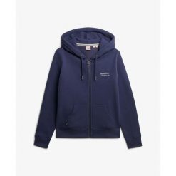 Bluza damska z kapturem Superdry Athletic Essentials Logo. Niebieskie bluzy damskie Superdry, bez wzorów, bez ramiączek, z kapturem. Za 353.95 zł.