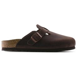 BIRKENSTOCK BOSTON SFB LEOI HABANA Klapki damskie. Brązowe klapki damskie Birkenstock, bez wzorów, biznesowe, bez obcasa, bez zapięcia. Za 539.99 zł.