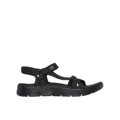 Sandały damskie Skechers Go Walk Flex Sublime. Czarne sandały damskie Skechers, bez wzorów, z materiału, bez obcasa, na płaskiej podeszwie, bez zapięcia. Za 229.99 zł.
