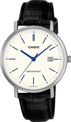 Zegarek Casio Męski biała tarcza skórzany pasek 37 mm (MTP-VT05L-7EDF). Białe zegarki męskie Casio, bez wzorów. Za 183.99 zł.