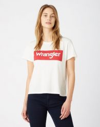 WRANGLER BOX LOGO TEE DAMSKI T-SHIRT KOSZULKA OFFWHITE W7P3EV737 112132038. Bluzki damskie Wrangler, xs, bez wzorów, bez kołnierzyka, bez ramiączek. Za 59.99 zł.