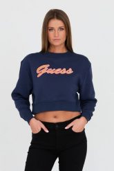 GUESS Granatowa bluza. Niebieskie bluzy damskie Guess, xs, z aplikacjami, bez ramiączek, bez kaptura. W wyprzedaży za 199.99 zł.