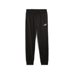Męskie spodnie poliestrowe Essentials z logo No. 1 PUMA Black. Czarne spodnie materiałowe męskie Puma, bez wzorów, prążkowane. W wyprzedaży za 114.00 zł.