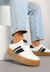 Białe Sneakersy Kultowe Tenisówki z Ozdobnymi Paskami Vandell. Białe trampki i tenisówki damskie Renee, bez wzorów, z jeansu, bez zapięcia. Za 79.99 zł.