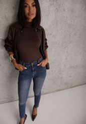 Niebieskie Jeansy Bawełniane Skinny Fit High Waist Hipho. Niebieskie jeansy damskie Renee, bez wzorów, z bawełny, casualowe, z podwyższonym stanem, krótkie. Za 129.99 zł.