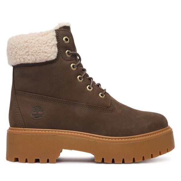 Trzewiki Timberland. Brązowe botki damskie Timberland, bez wzorów, bez obcasa, na płaskiej podeszwie, bez zapięcia. Za 819.99 zł.
