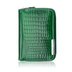 Portfel damski skórzany mini zielony skóra naturalna lakierowana croco SP-18-CGRN. Zielone portfele damskie Paolo Peruzzi, z lakierowanej skóry. Za 59.00 zł.