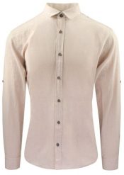 Koszula Weekendowa z Lnem, Krój Taliowany - Victorio - Beż. Koszule męskie Victorio, na lato, l, bez wzorów, z bawełny, sportowe, bez kołnierzyka, bez ramiączek. Za 189.00 zł.