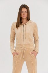 JUICY COUTURE Beżowa bluza Madison Hoodie. Brązowe bluzy damskie Juicy Couture, s, bez wzorów, bez ramiączek, bez kaptura. W wyprzedaży za 229.99 zł.