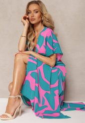 Niebiesko-Różowa Rozkloszowana Sukienka z Gumką w Talii i Rozcięciami Fienda. Niebieskie sukienki damskie Renee, na co dzień, na lato, l, bez wzorów, eleganckie, bez kołnierzyka, bez ramiączek, maxi, rozkloszowane. Za 119.99 zł.