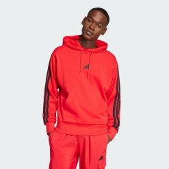 Bluza z kapturem Essentials 3-Stripes French Terry. Czarne bluzy męskie Adidas, s, bez wzorów, z materiału, sportowe, bez ramiączek, z kapturem. W wyprzedaży za 211.65 zł.
