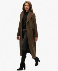 Superdry Dwurzędowy płaszcz z mieszanki wełny – slim fit. Zielone płaszcze damskie Superdry, bez wzorów, z wełny, militarne, bez kołnierzyka, bez kaptura. Za 1,047.10 zł.