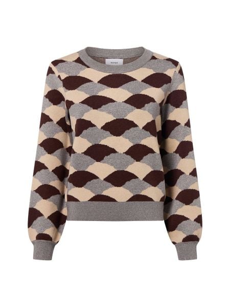 Nümph Sweter damski - Nulila Kobiety drobna dzianina brązowy|beżowy|szary wzorzysty, XL. Brązowe swetry nierozpinane damskie Nümph, xl, bez wzorów, z dzianiny, eleganckie, bez kołnierzyka, bez ramiączek. Za 399.95 zł.