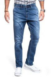 SPODNIE MĘSKIE MUSTANG RealX Chino 1010010 5000 542. Niebieskie eleganckie spodnie męskie Mustang, bez wzorów, z jeansu. W wyprzedaży za 79.99 zł.