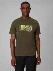4F T-shirt regular z nadrukiem męski - khaki S. Brązowe t-shirty męskie 4F, m, bez wzorów, z bawełny, bez kołnierzyka, bez ramiączek. Za 69.99 zł.