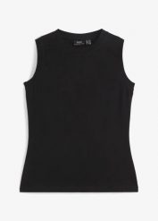 Tank top. Białe topy damskie bonprix, bez wzorów, bez kołnierzyka, bez ramiączek. Za 42.99 zł.