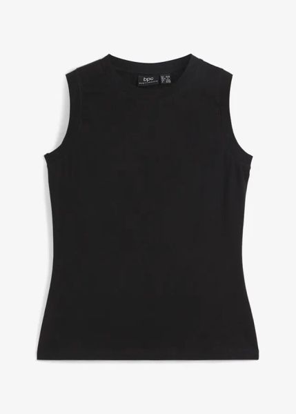 Tank top. Białe topy damskie bonprix, bez wzorów, bez kołnierzyka, bez ramiączek. Za 42.99 zł.