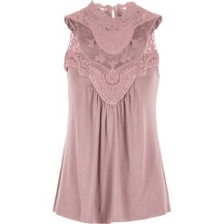 Top koronkowy. Czarne topy damskie bonprix, bez wzorów, z koronki, eleganckie, bez kołnierzyka, bez ramiączek. Za 59.99 zł.