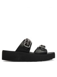 LOVE MOSCHINO Klapki JA28274I0OIA0000 Czarny. Czarne klapki damskie Love Moschino, bez wzorów, ze skóry, bez obcasa, bez zapięcia. Za 909.99 zł.