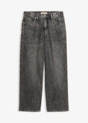 Jeansy o kroju baggy mid waist, super soft, cropped. Szare jeansy damskie bonprix, bez wzorów, z denimu, krótkie. Za 74.99 zł.
