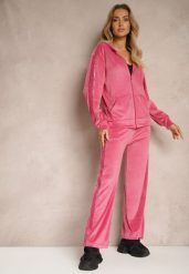 Fuksjowy Welurowy Komplet Dresowy Bluza z Kapturem i Spodnie Typu Jogger z Lampasem Florira. Czerwone bluzy damskie Renee, m, bez wzorów, z dresówki, bez ramiączek, z kapturem. Za 69.99 zł.