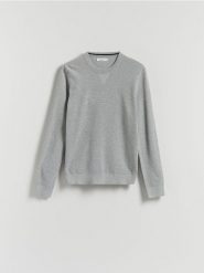Strukturalny sweter z bawełną - szary. Szare swetry męskie Reserved, l, bez wzorów, z bawełny, bez kołnierzyka, bez ramiączek. Za 119.99 zł.