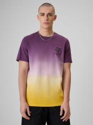 4F T-shirt relaxed z nadrukiem męski - fioletowy M. Fioletowe t-shirty męskie 4F, m, bez wzorów, z bawełny, bez kołnierzyka, bez ramiączek. Za 89.99 zł.
