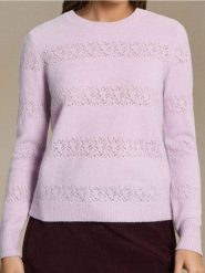 Ażurowy sweter - fioletowy. Fioletowe swetry nierozpinane damskie Sinsay, l, w ażurowe wzory, bez kołnierzyka, bez ramiączek. Za 59.99 zł.