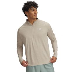 Top treningowy z zamkiem błyskawicznym 1/2 Under Armour Tech™. Zielone bluzy męskie Under Armour, bez wzorów, sportowe, bez ramiączek, bez kaptura. W wyprzedaży za 163.50 zł.