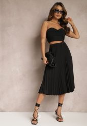 Czarna Spódnica Midi z Plisami High Waist Jasmira. Czarne spódnice damskie Renee, bez wzorów, z podwyższonym stanem, midi. Za 74.99 zł.
