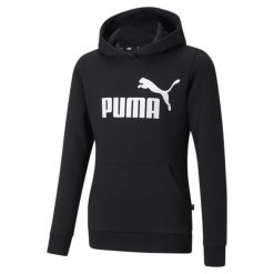 Młodzieżowa bluza z kapturem z logo Essentials PUMA Black. Czarna bluzy damskie Puma, m, bez wzorów, z bawełny, klasyczne, bez ramiączek, z kapturem. Za 137.55 zł.