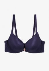 Granatowy Biustonosz z Koronką Push-Up na Regulowanych Ramiączkach Seraine. Niebieskie biustonosze Born2be, bez wzorów, z koronki. Za 34.99 zł.