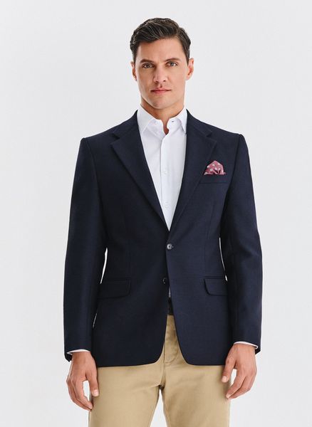 PAKO LORENTE - Wełniana marynarka w kolorze granatowym. Garnitury męskie Pako Lorente, m, bez wzorów, z wełny, casualowe, bez kołnierzyka, bez ramiączek. Za 1,499.99 zł.