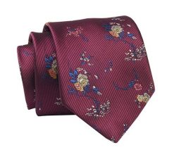 Krawat Bordowy w Kwiatki, 7 cm, Elegancki, Klasyczny, Męski -ALTIES. Czerwone krawaty i muchy Alties, bez wzorów, z tkaniny, eleganckie. Za 49.00 zł.