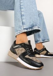 Czarno-Brązowe Sneakersy z Ozdobnymi Przeszyciami i Metaliczną Wstawką Miltia. Czarne obuwie sportowe damskie Born2be, bez wzorów, bez zapięcia. Za 69.99 zł.