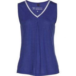 Top ze zdobieniem w srebrnym kolorze bonprix szafirowo-srebrny. Niebieskie topy damskie bonprix, bez wzorów, bez kołnierzyka, bez ramiączek. Za 27.99 zł.
