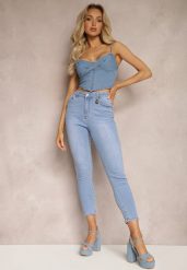 Jasnoniebieskie Jeansy o Dopasowanym Fasonie Skinny Galeth. Niebieskie jeansy damskie Renee, z aplikacjami, z jeansu, eleganckie. Za 89.99 zł.