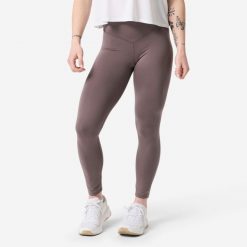 Legginsy do treningu siłowego damskie Domyos. Czarne legginsy damskie DOMYOS, bez wzorów, z materiału. Za 149.99 zł.