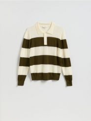 Sweter polo z wełny merino - zielony. Zielone swetry męskie Reserved, l, bez wzorów, z wełny, bez kołnierzyka, bez ramiączek. Za 229.99 zł.