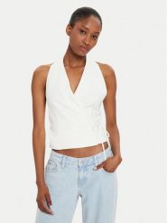 ViCOLO Bluzka TB1429 Biały Regular Fit. Białe bluzki damskie ViCOLO, s, bez wzorów, z wiskozy, bez kołnierzyka, bez ramiączek. Za 179.99 zł.