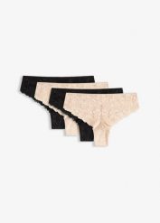 Figi brazylijskie ( 4 szt.). Czarne majtki damskie bonprix, z koronki. Za 64.99 zł.