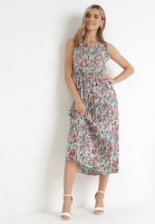 Zielona Sukienka z Wiskozy w Stylu Boho z Gumką w Pasie Lostti. Zielone sukienki damskie Born2be, na lato, l, bez wzorów, z wiskozy, boho, bez kołnierzyka, bez ramiączek, maxi, rozkloszowane. Za 64.99 zł.