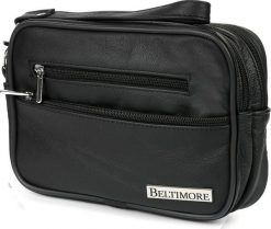 Beltimore Saszetka męska skórzana do ręki czarna Beltimore R05. Czarne saszetki i nerki męskie Beltimore, bez wzorów. Za 137.49 zł.